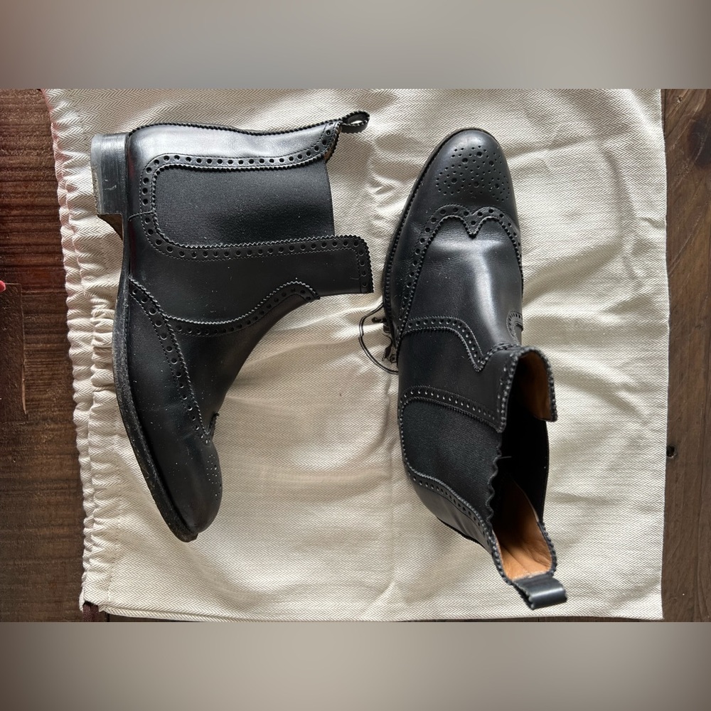 HERMES Black Leather Brighton Low Ankle Boots SZ 38.5